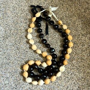 2 Kukui Nut one Natural & one Black Lei Hawaiian Necklace